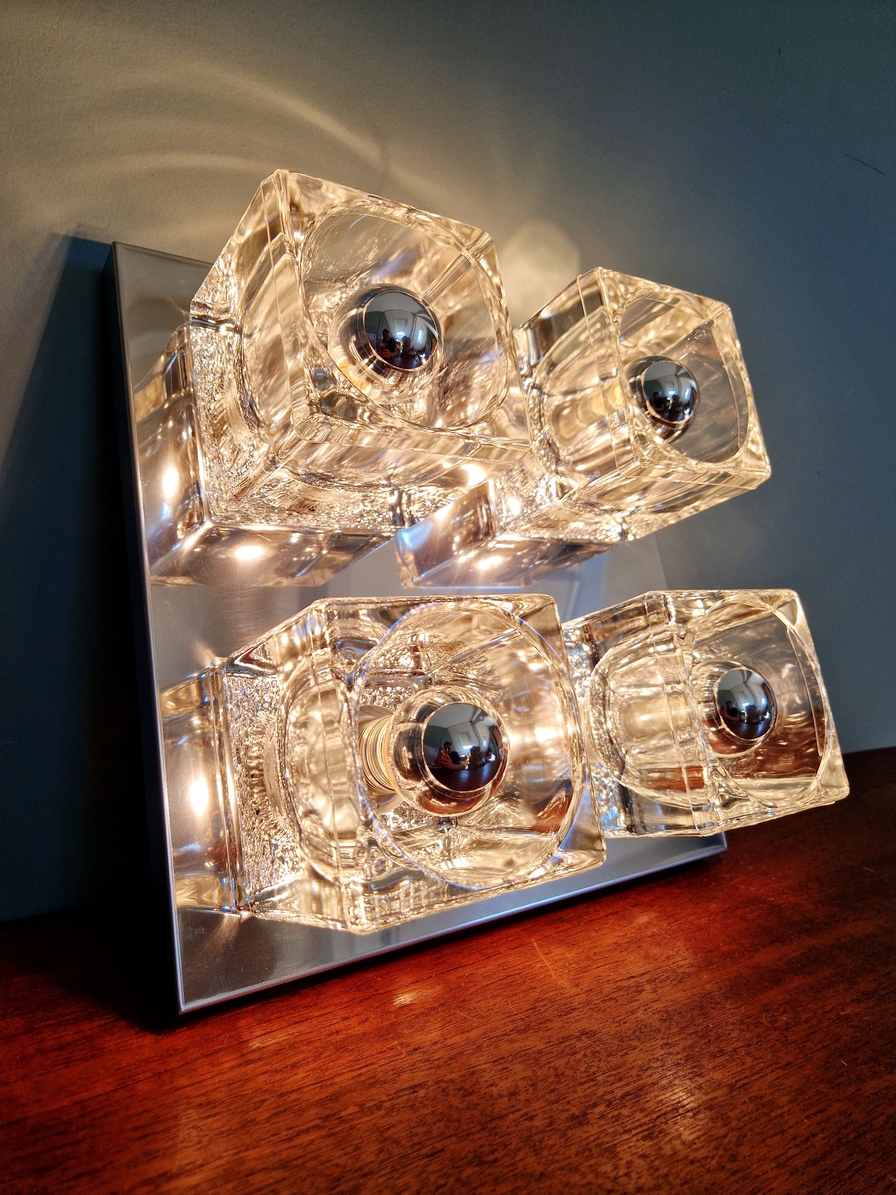 Square ceiling light/wall light Ice Cube, Peill & Putzler, 1970