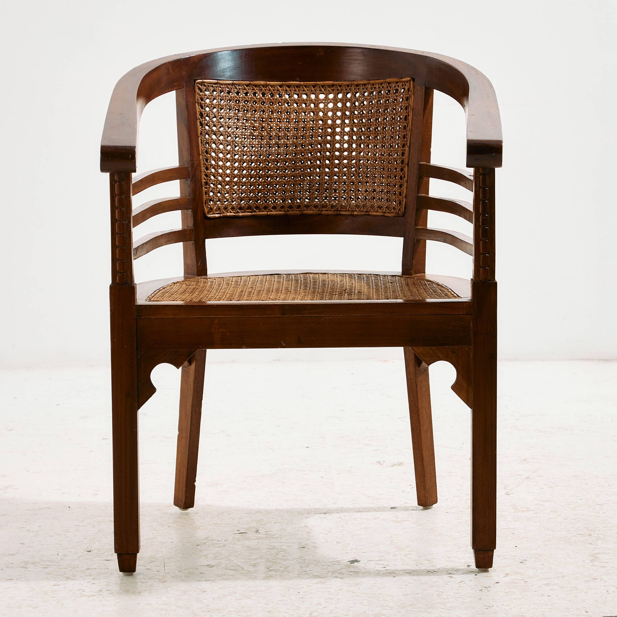 Beech and rattan armchair