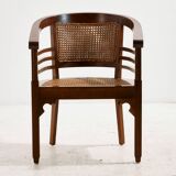 Beech and rattan armchair