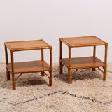 Bed 140 rattan and 2 vintage bedside tables