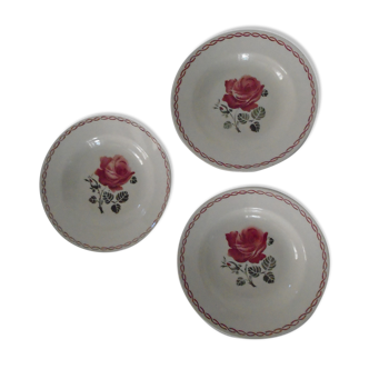 3 plates décor germaine pink flowers Badonviller old earthenware