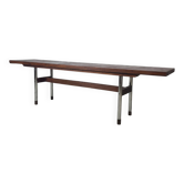 Vintage 1970s teak and rosewood bench with modernist design