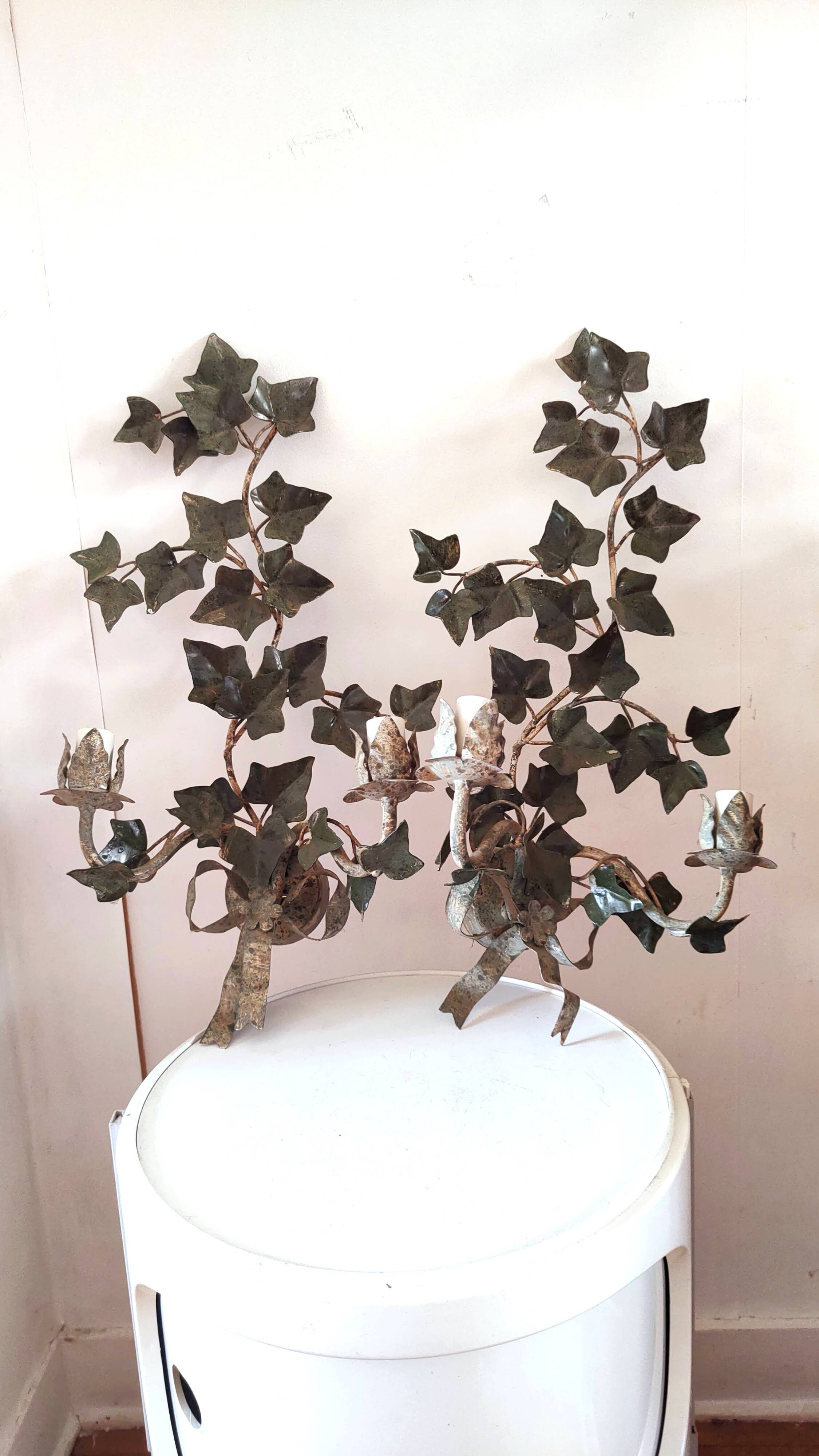 2 large metal leaf wall lights from the 70s and 80s