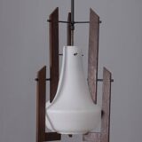 VINTAGE 1950S WOOD AND GLASS CHANDELIER DESIGNED BY ICO PARISI