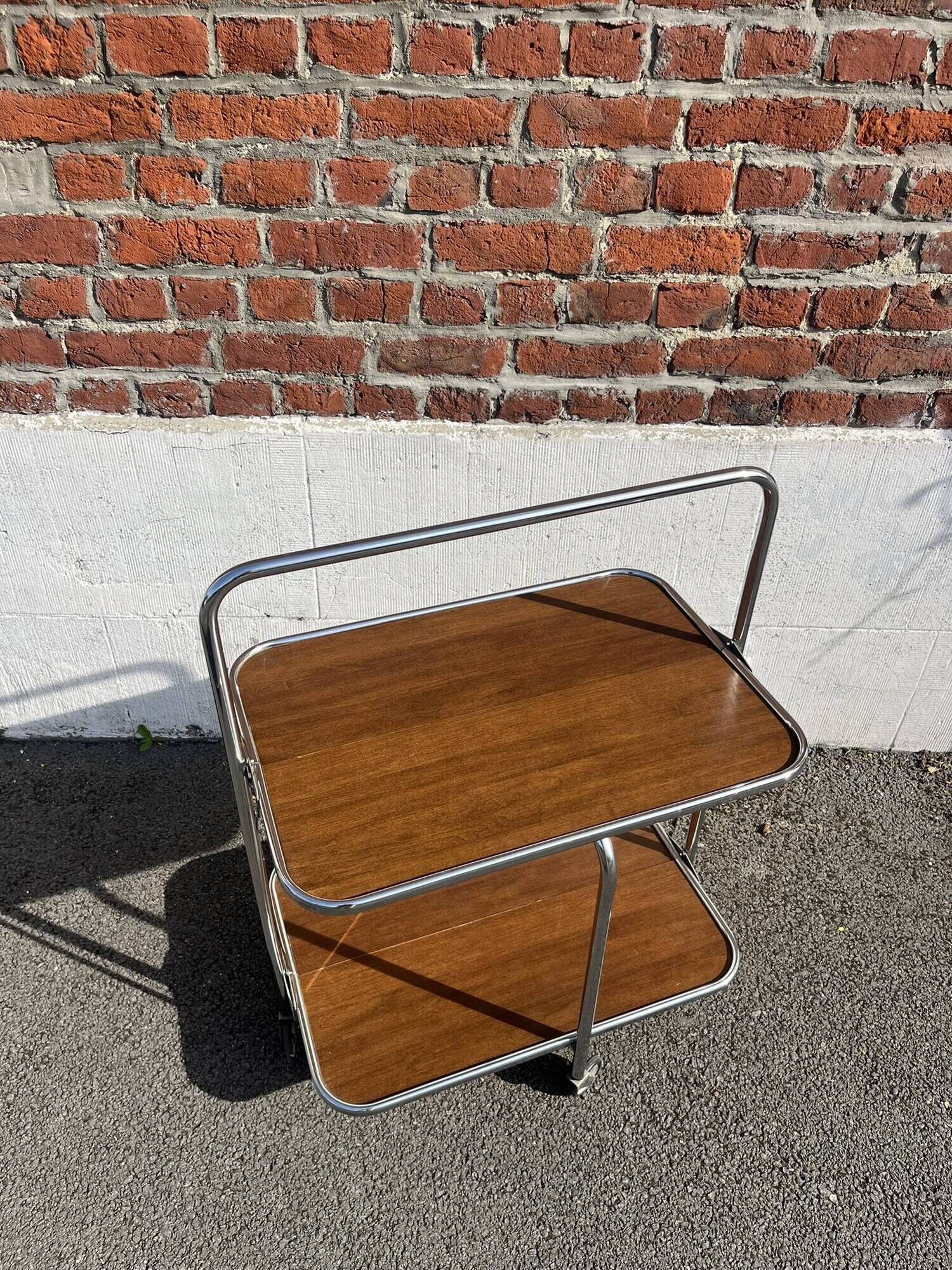 Folding dessert trolley / mid-century service cart in chrome and formica