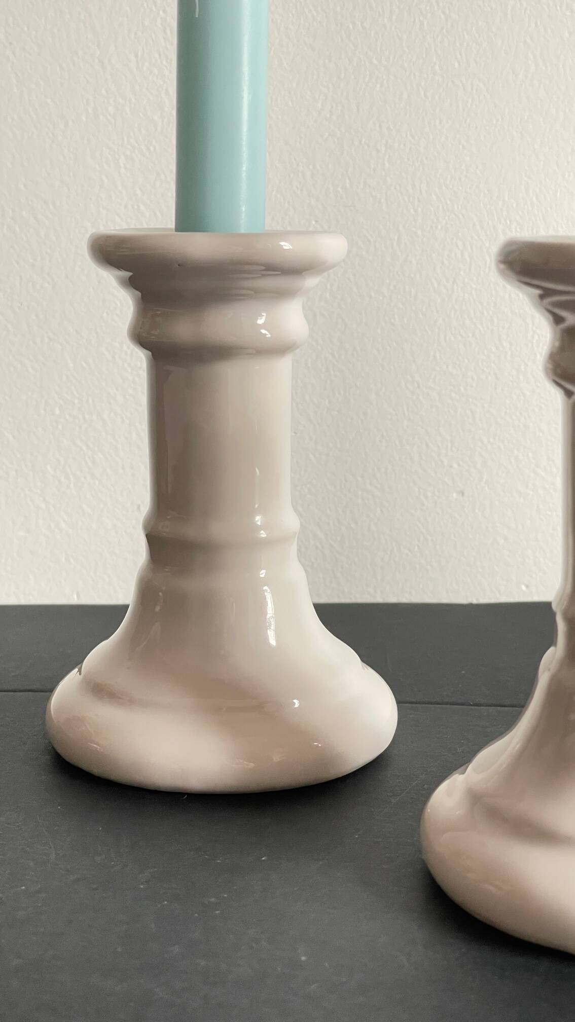 Pair of white ceramic candle holders