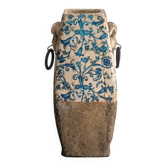 Terracotta Vase with Stanniferous Glaze, Large Fire Decoration, Lion Handle, Late 19th Century