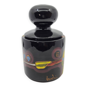 Pot couvert ou Bonbonnière, Verzolini en céramique Noire  Italy 1960