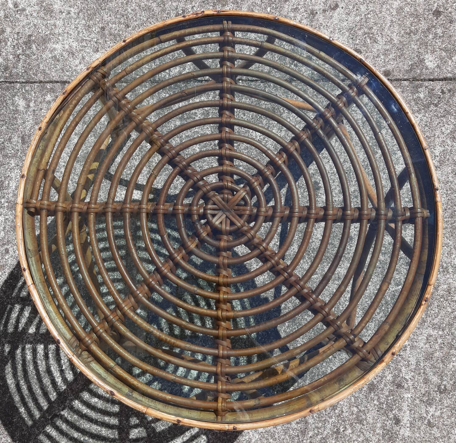 Rattan/bamboo coffee table (glass top)