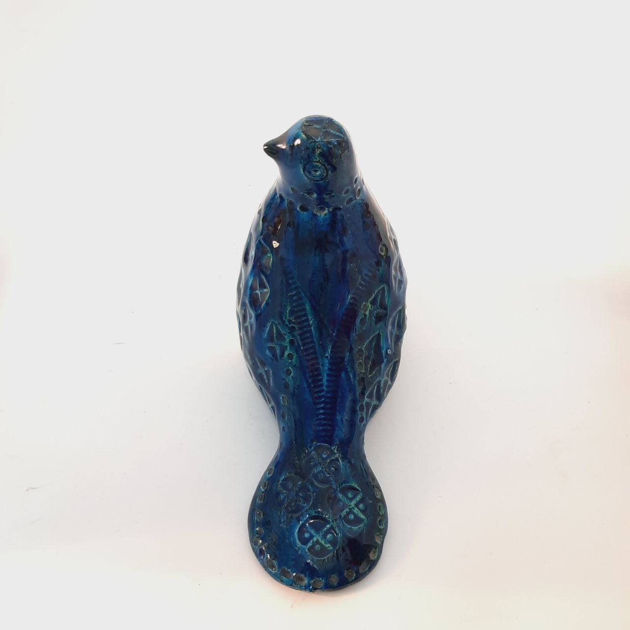 Vintage dove statue, Aldo Londi for Bitossi, Rimini blue series
