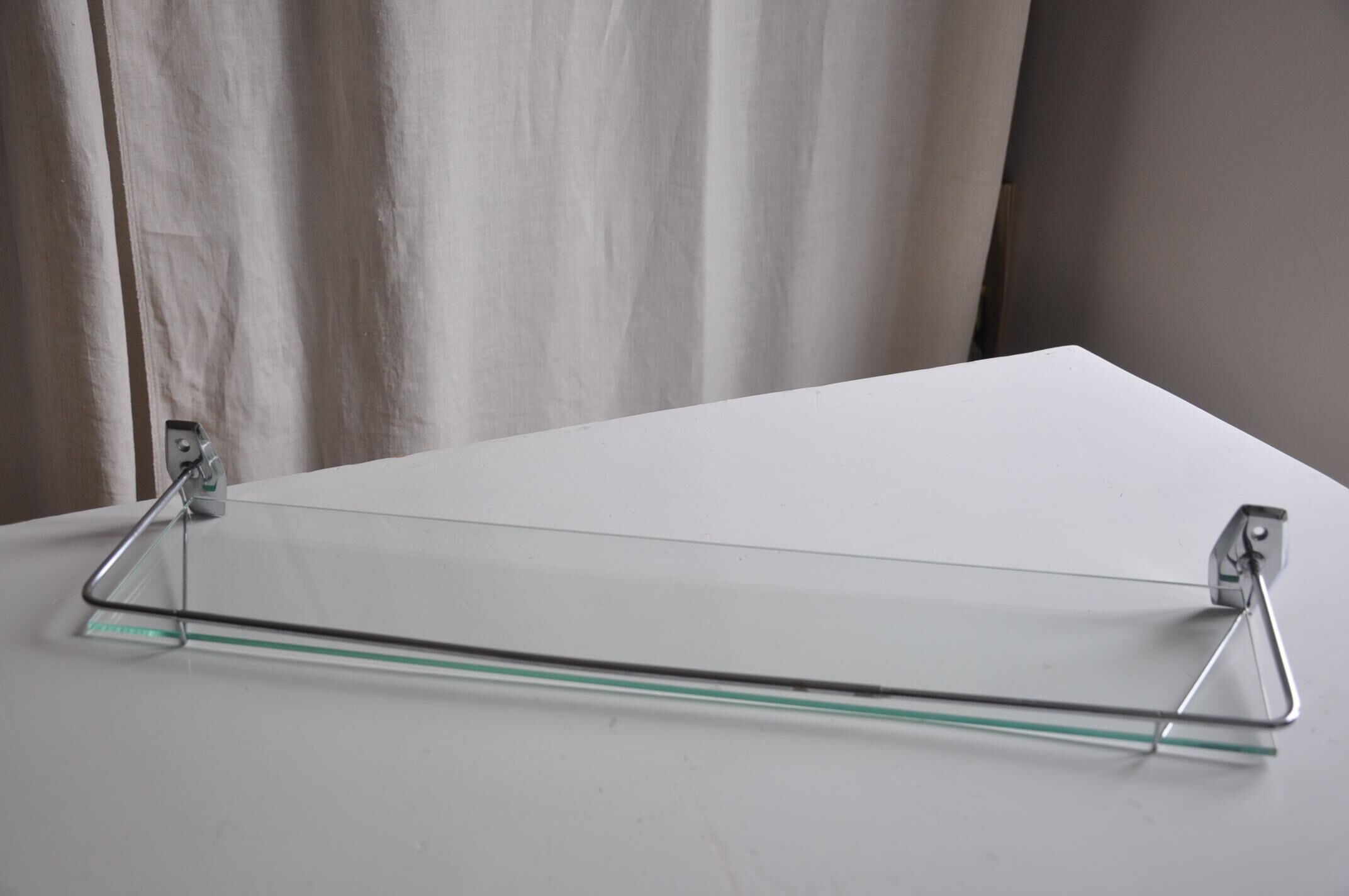 Vintage bathroom shelf chrome metal and glass