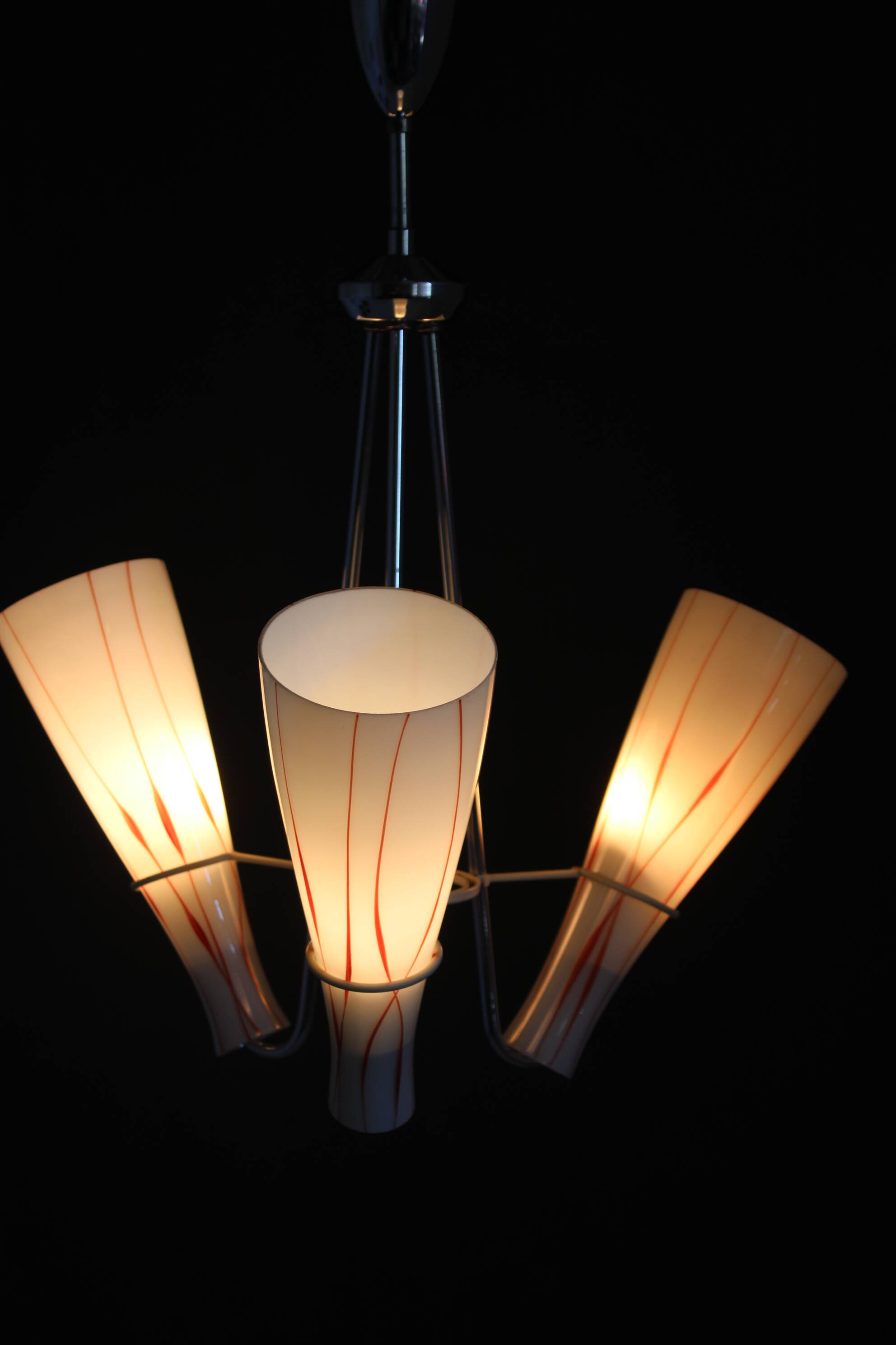 1970s Glass Chandelier , Czechoslovakia