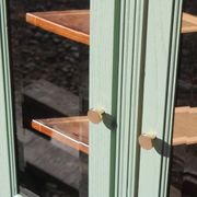 Renovated vintage sage green enfilade – wooden legs & bevelled display cabinets