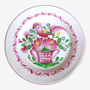 Flat plate with St-Clément decoration flowery basket and bird