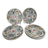 Set of 6 Pornic oyster plates, "PENEREF" model, hand painted, 25 cm