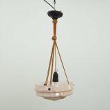 Vintage soft pink marbled glass Art Deco design pendant lamp