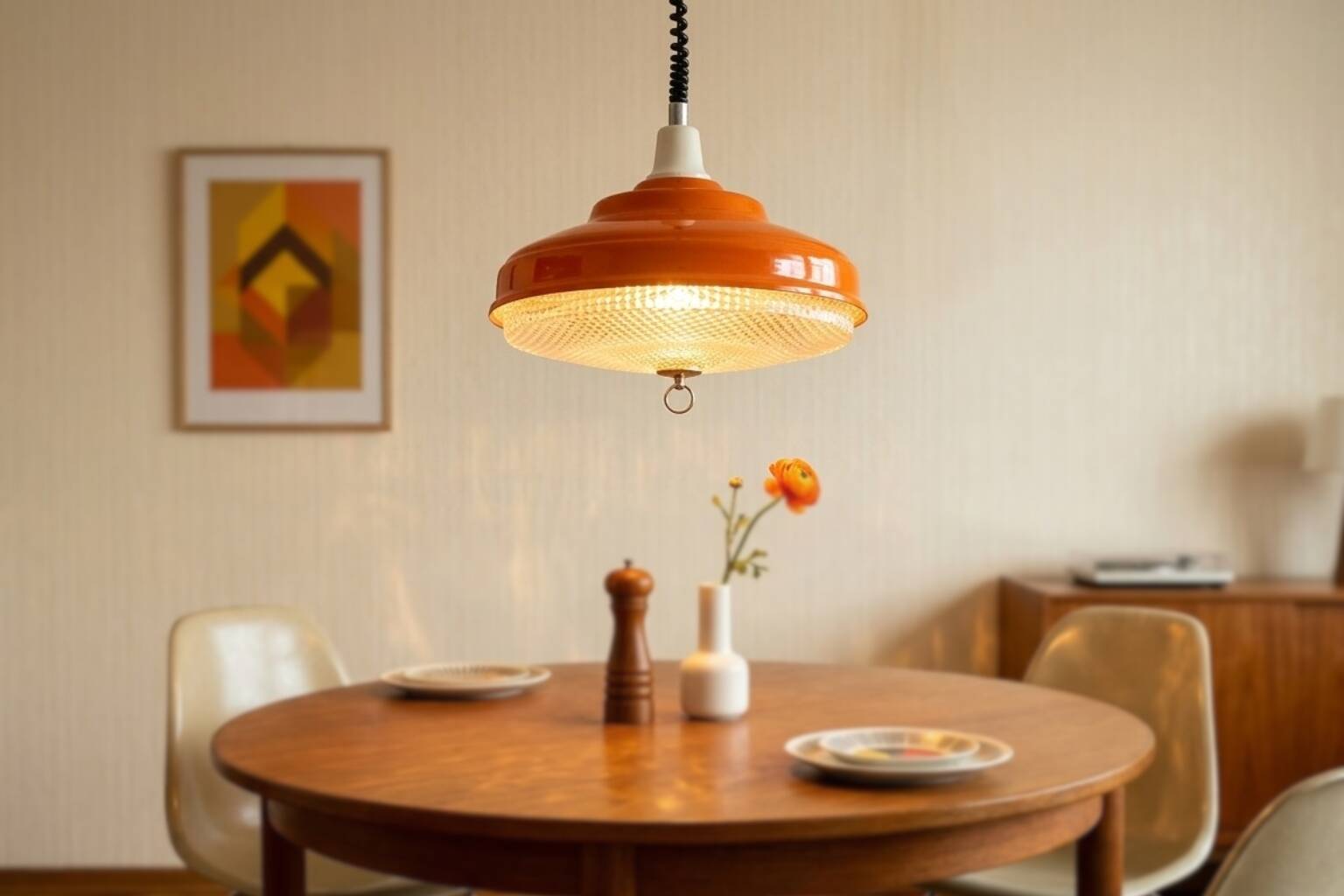 Lampadario Vintage Anni '70 Space Age – Arancione e Cristallino – Ø 38cm