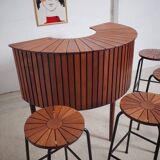 Sika Møbler vintage Bar mit 4 Barhocker aus Teak