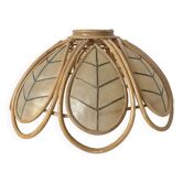 Hanging lampshade, mother-of-pearl and rattan pendant light