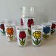 Orangeade service, 1 carafe and its 6 glasses, decoration flowers, France