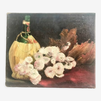 Oil on canvas depicting a still life of flowers
