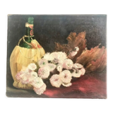 Oil on canvas depicting a still life of flowers