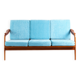 Canapé en velours bleu 3 places style vintage années 60