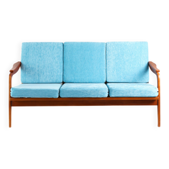 Blue velvet sofa 3 seater vintage style 60s