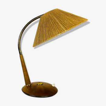 Lampe de table vintage en teck et rotin par Temde, vers 1970