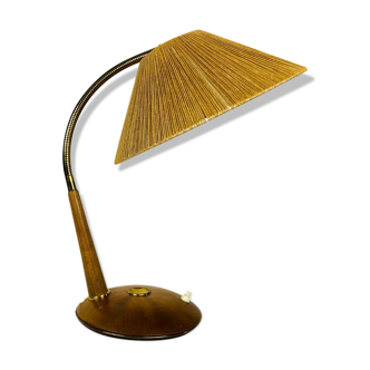 Lampe de table vintage en teck et rotin par Temde, vers 1970