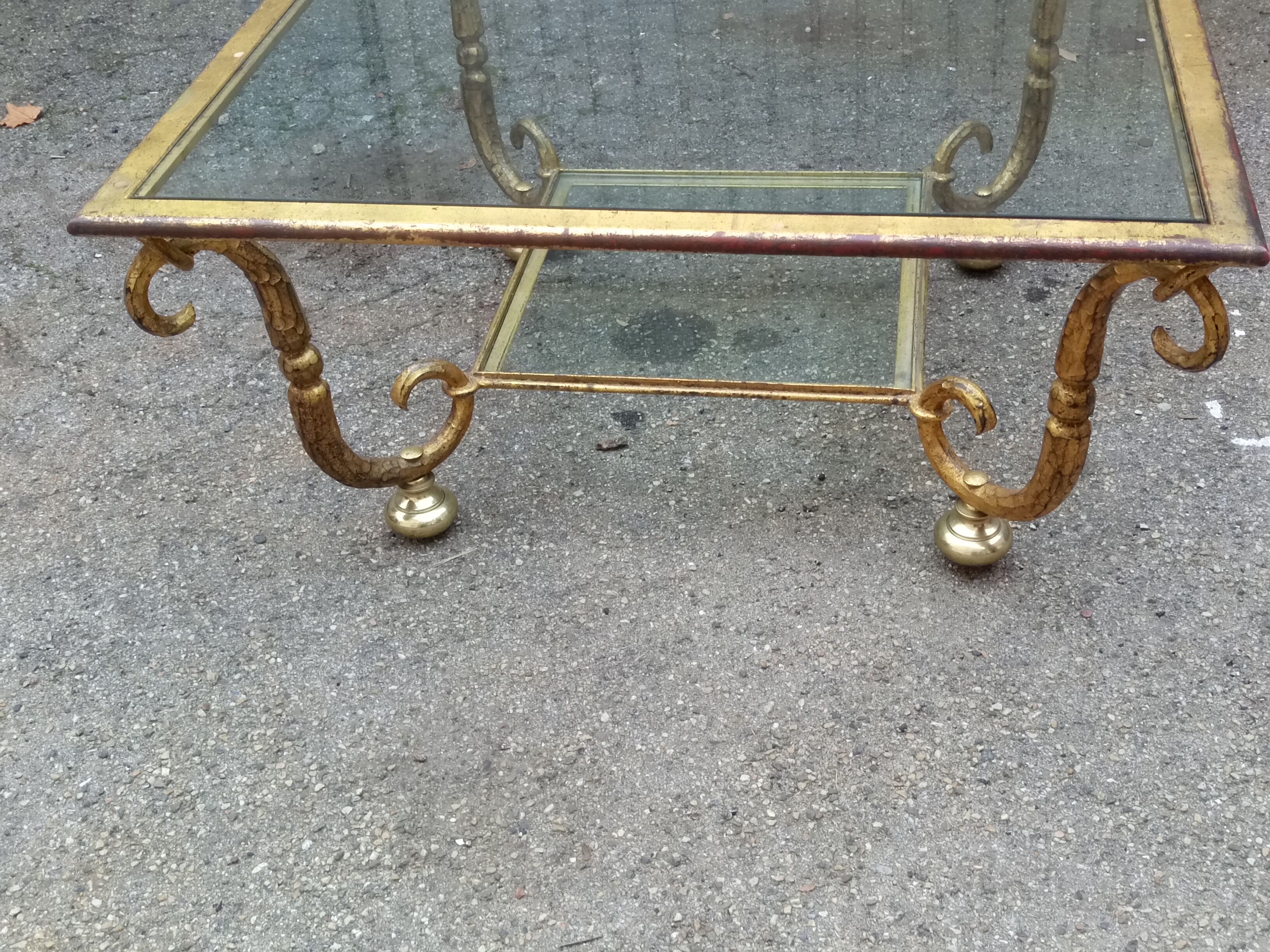Glass table and wrought-iron gold leaf vintage
