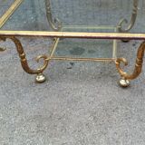 Table en verre et fer forgé doré à la feuille vintage