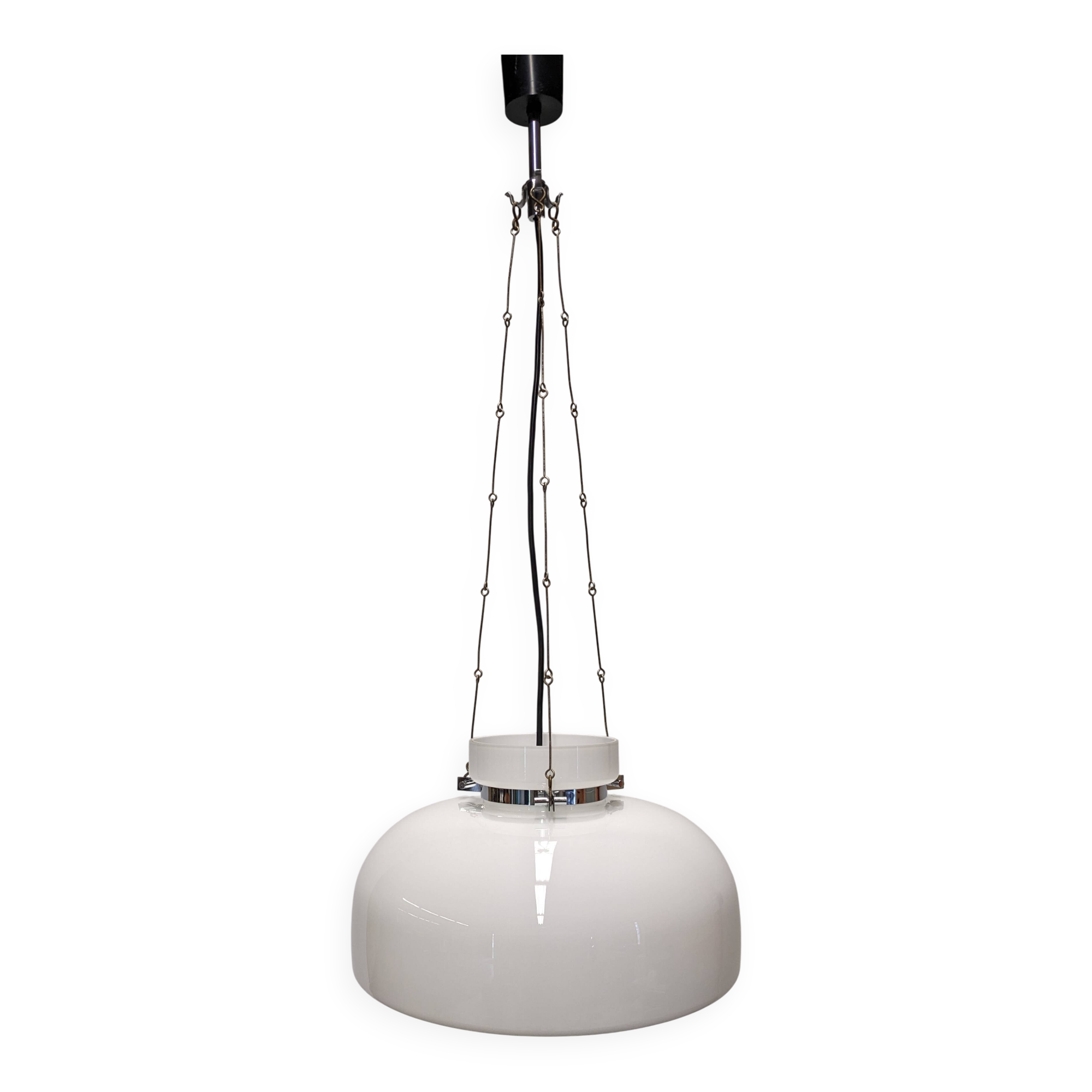 XL dome suspension in white opaline by Limburg, Germany, circa 1960.