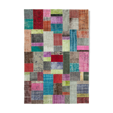 Handmade anatolian vintage 204 cm x 300 cm multicolor patchwork carpet
