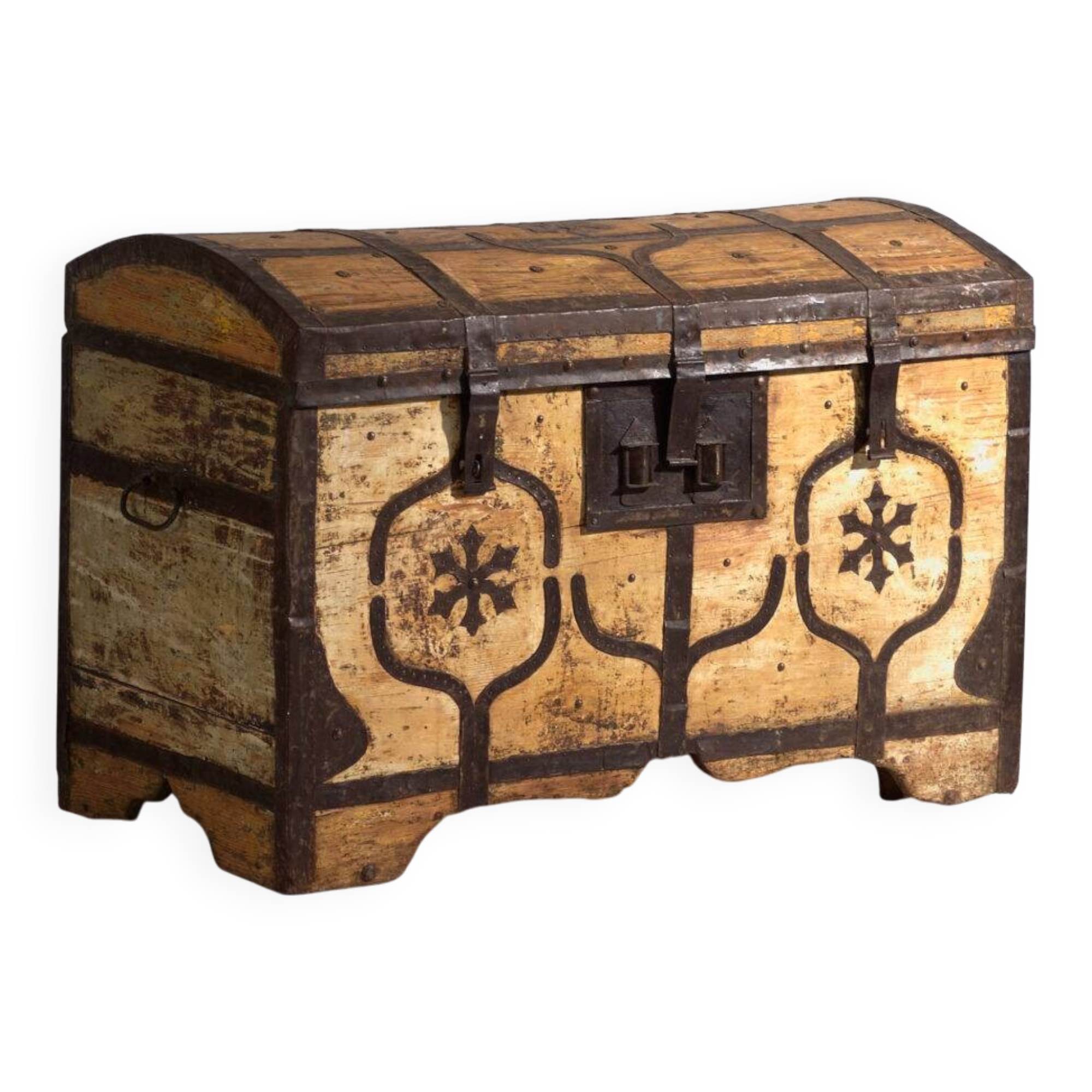 Antique iron-bound pine chest – Central Europe, circa 1870