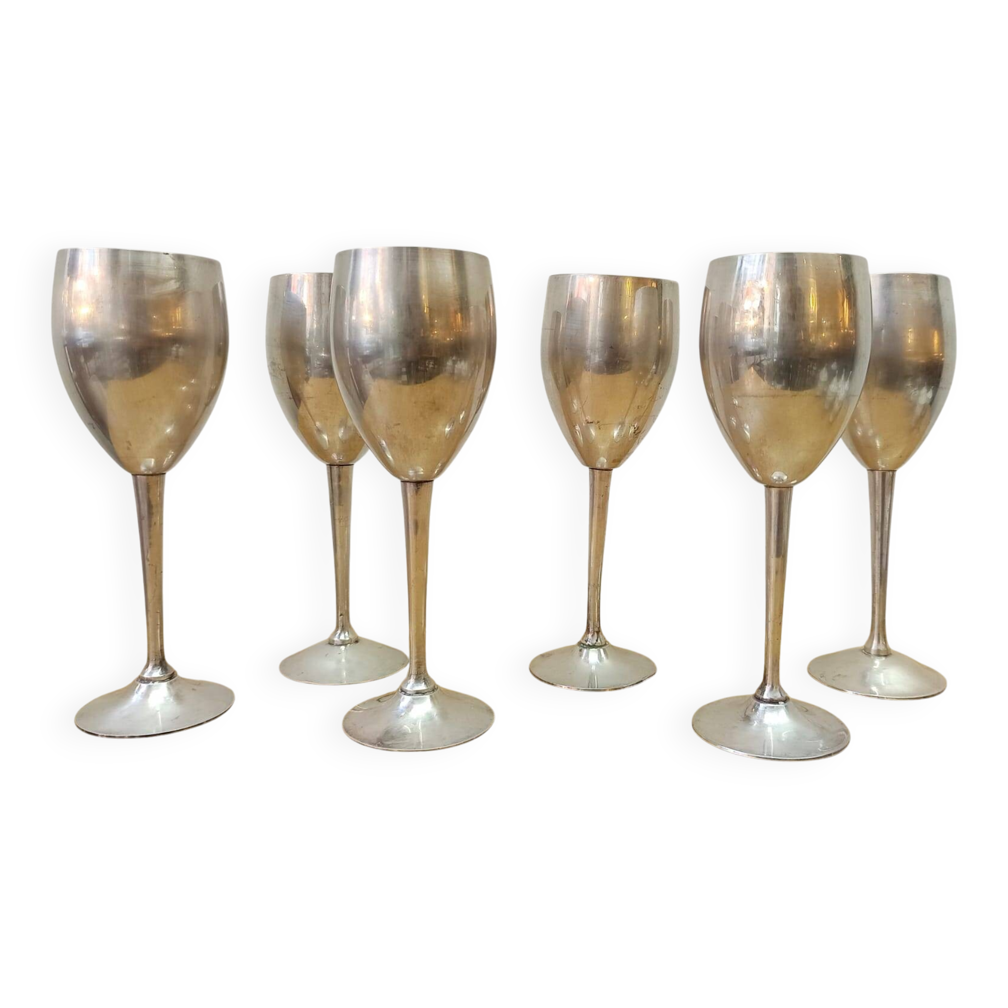 6 vintage metal stemmed glasses from the 1970s