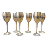 6 vintage metal stemmed glasses from the 1970s