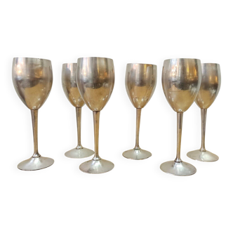 6 vintage metal stemmed glasses from the 1970s