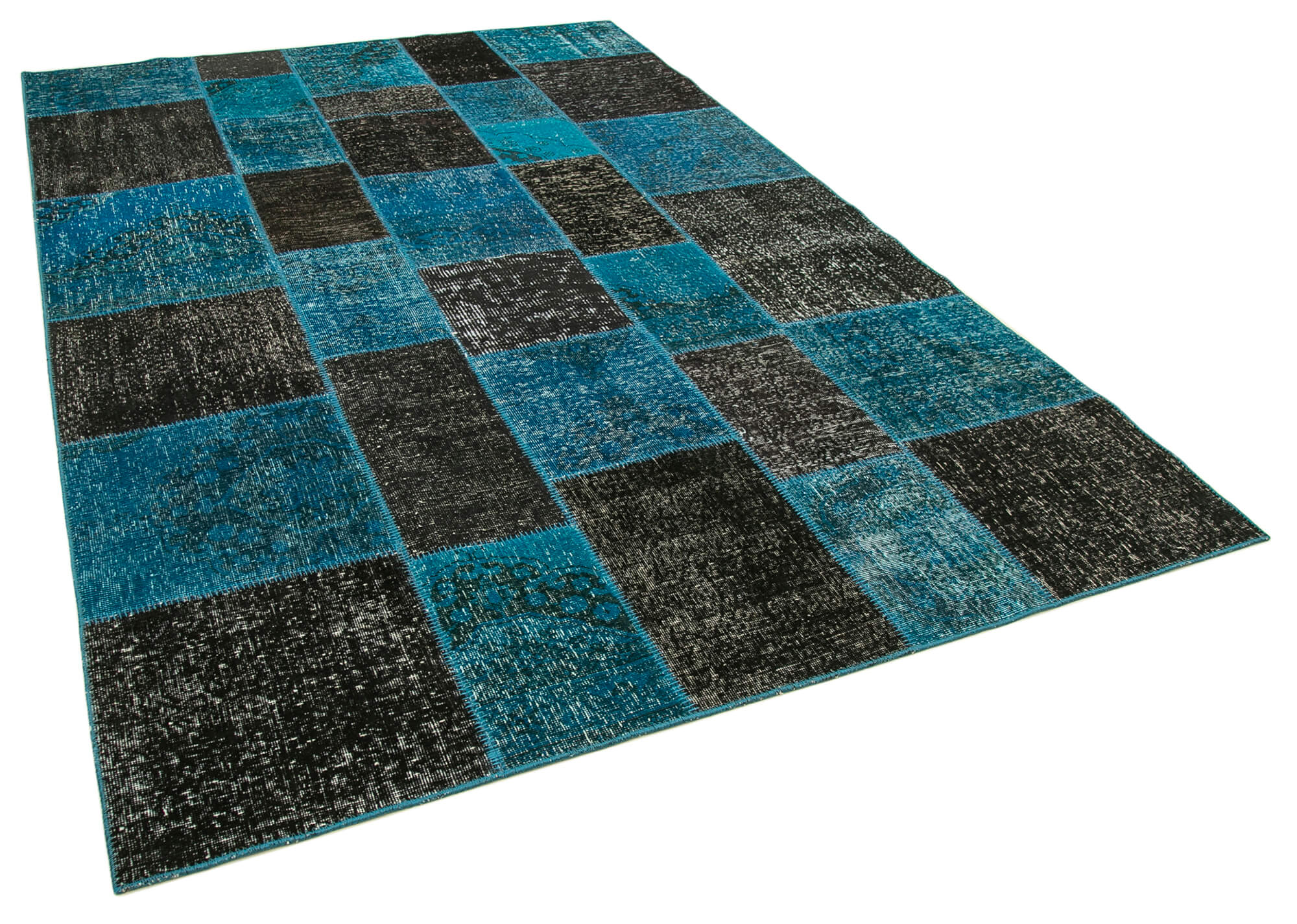 Hand-knotted turkish vintage 200 cm x 297 cm black patchwork carpet