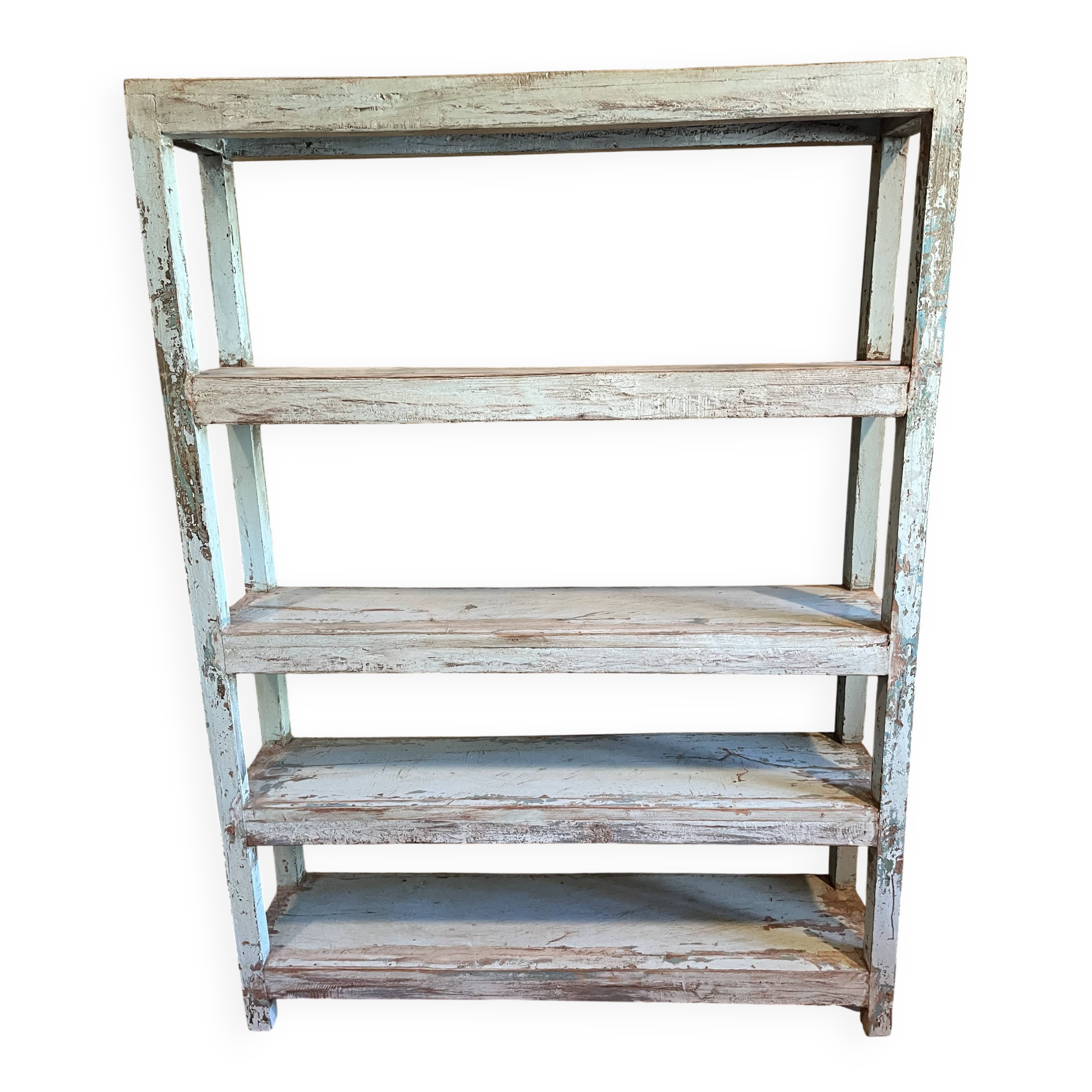 Blue lacquered teak shelves