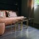Golden vintage pull-out coffee tables and 70s smoked glass