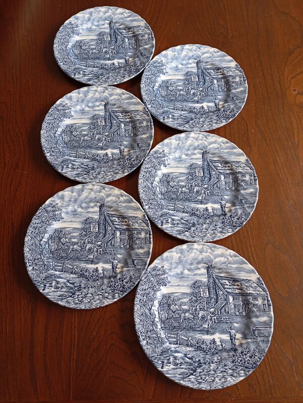 6 assiettes plates anglaises Bursley ''The Posthouse