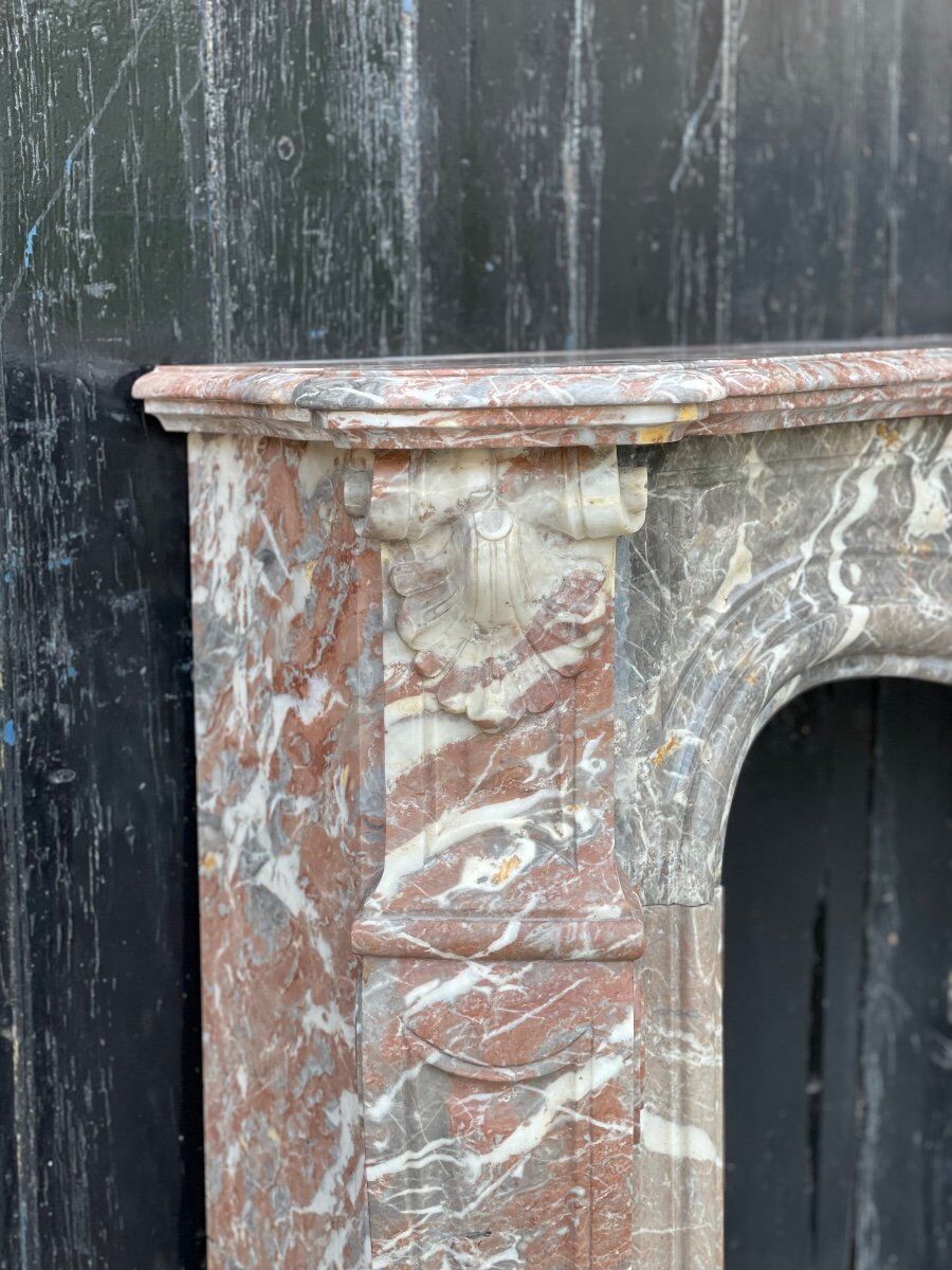 Louis XV style fireplace in grey marble from the Ardennes circa 1880