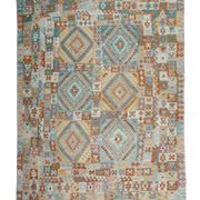 Handmade Grey Large  Kilim Rug, Geometric Flatweave Wool Carpet 294x218 cm