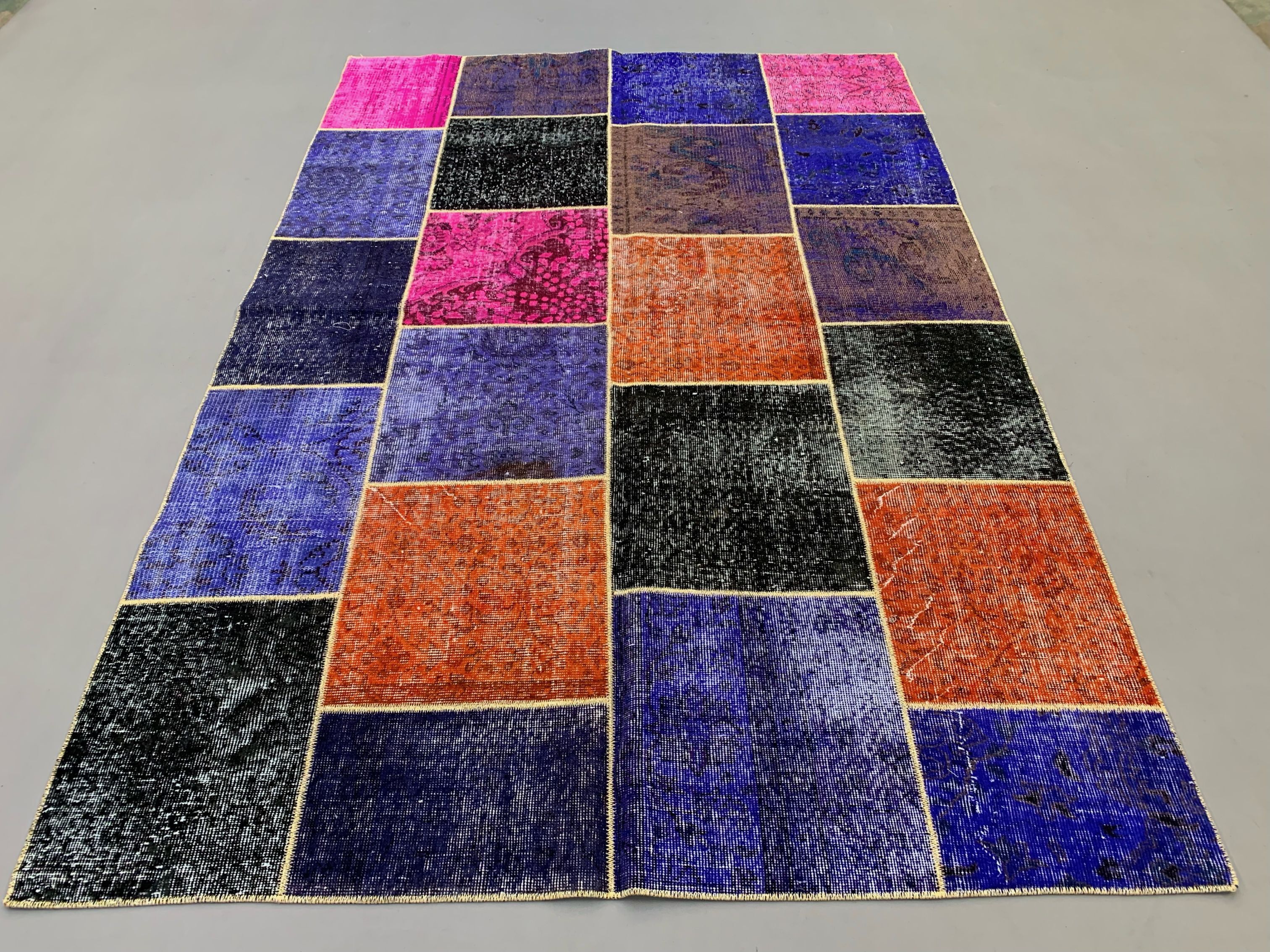 Distressed vintage turkish patchwork rug 251x170 cm wool large