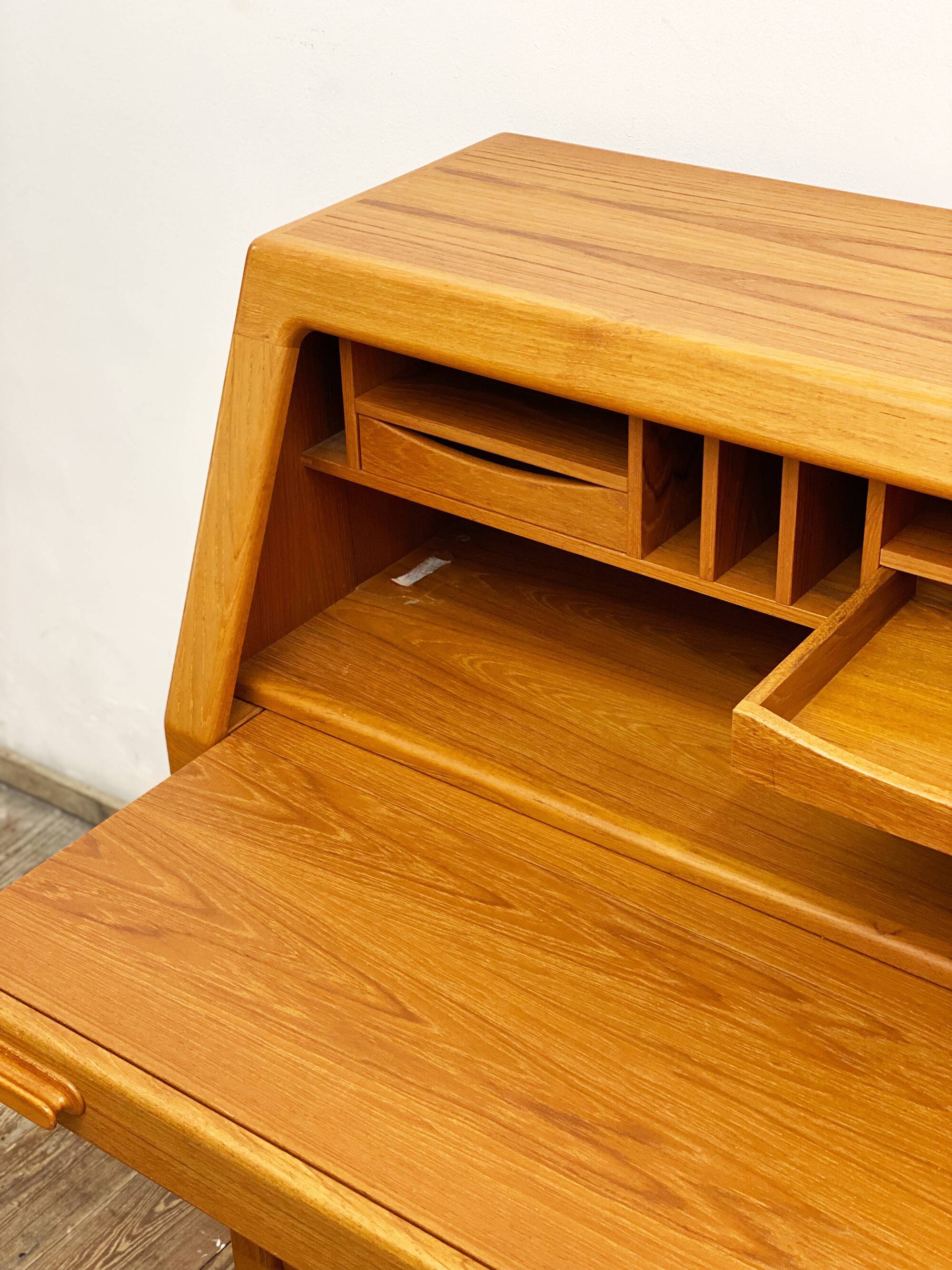 Danish Mid Century Teak Writing Cabinet, Bureau or Secretary Desk with roll top, 1960s