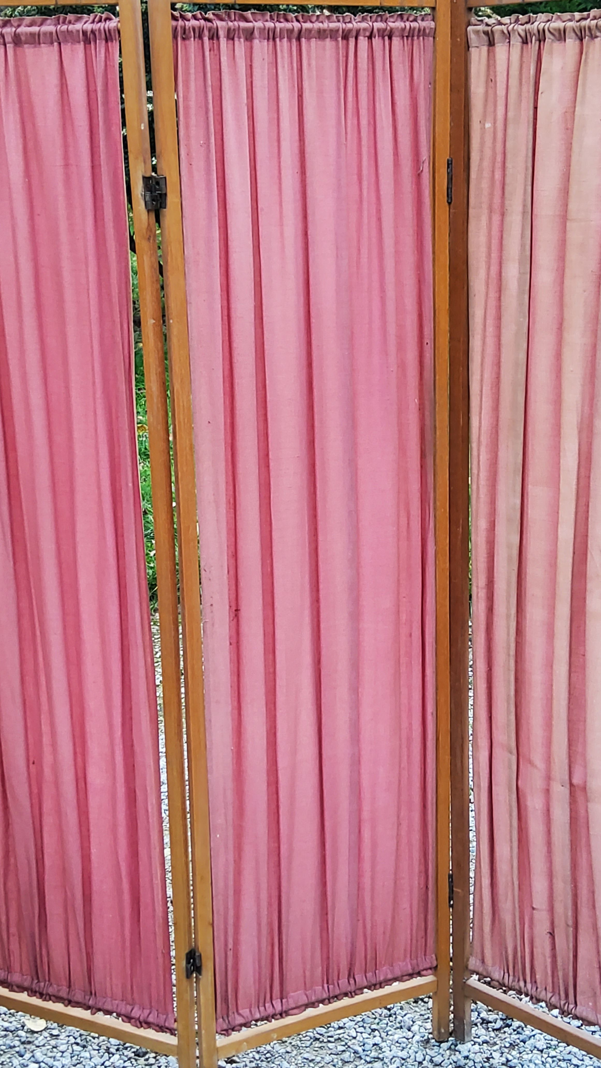 Art Deco screen 6 leaves in beech and fabrics of the 30s