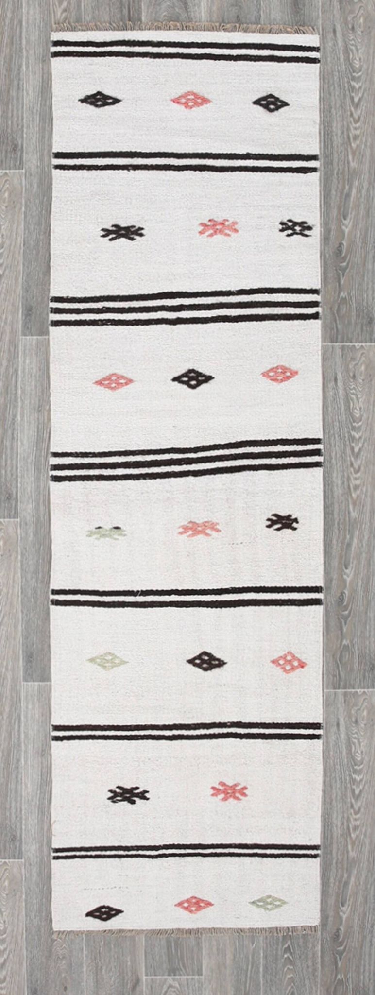Tapis de couloir contemporain blanc et noir 2x9, 76x263 cm