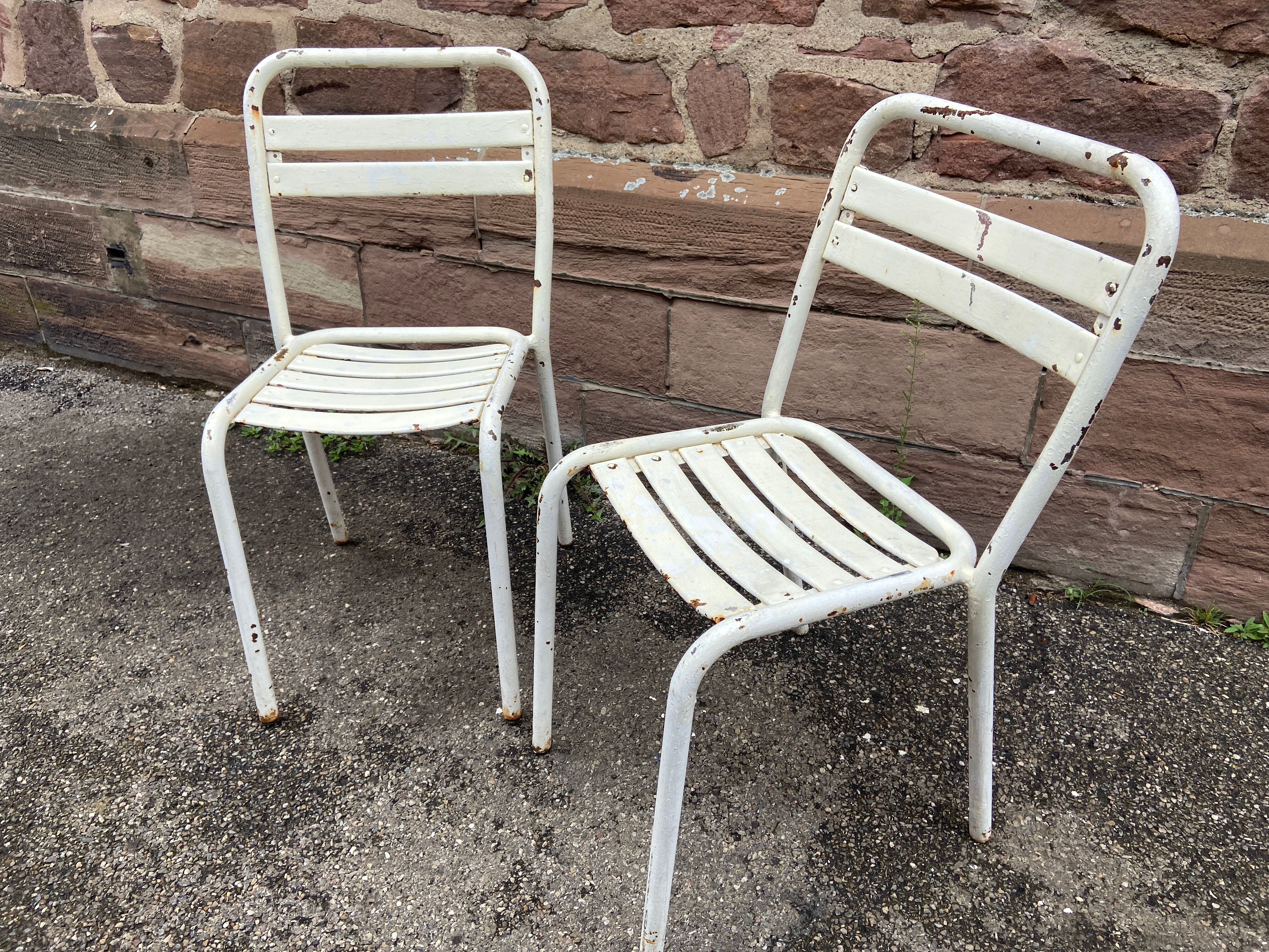 2 chairs Tolix T2 Xavier Pauchard French bistrot chairs Paris Garden terrace 50s