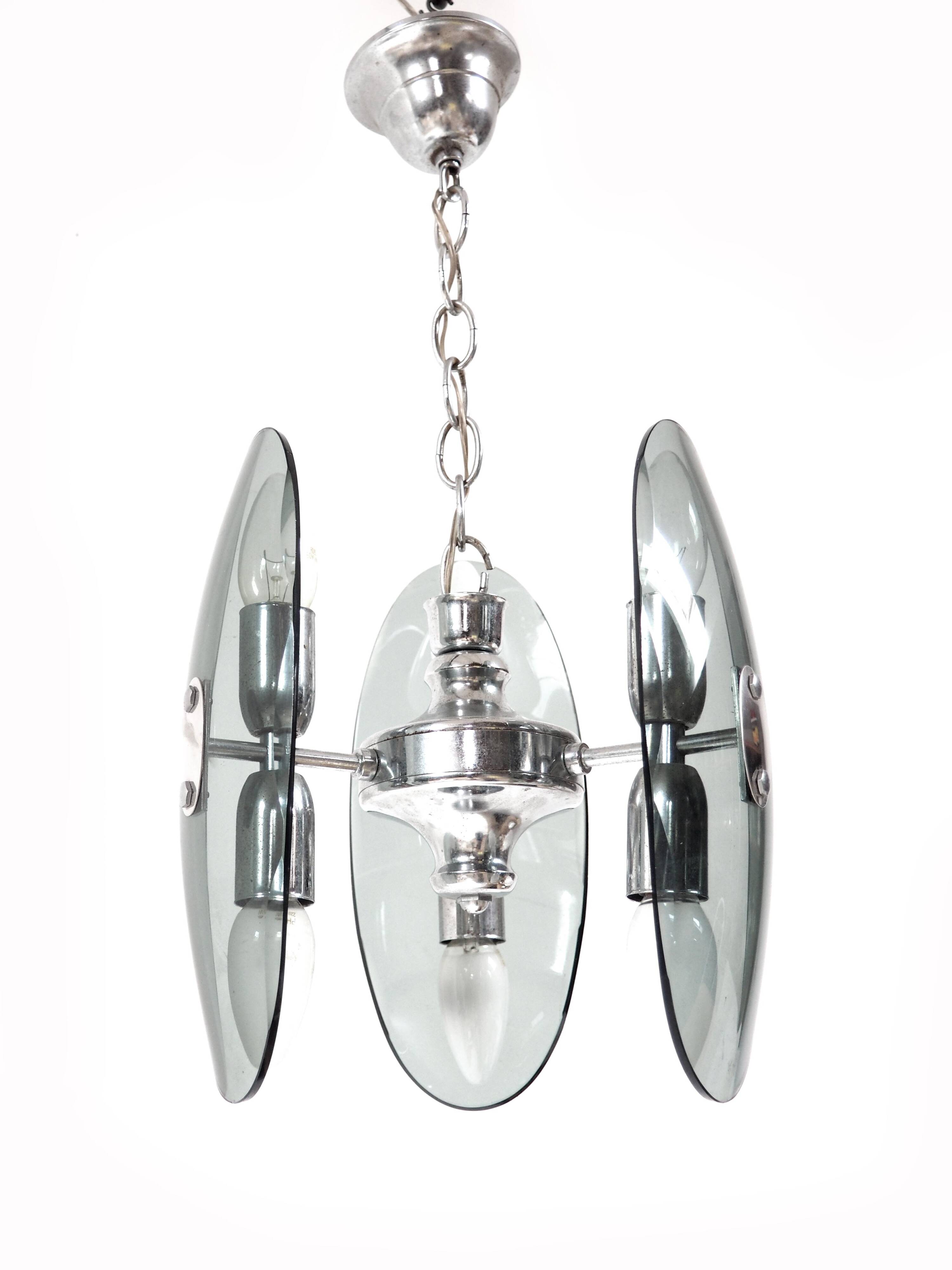 Chrome and smoked glass pendant light
